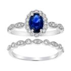 14k White Gold Sapphire & 1/2 Carat T.w. Diamond Halo Engagement Ring Set, Women's, Size: 6, Blue