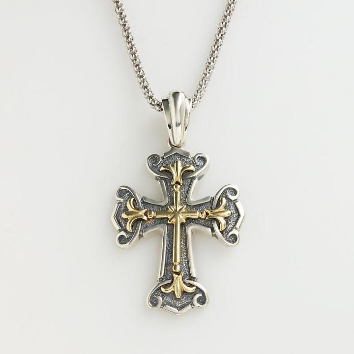 14k Gold And Sterling Silver Textured Cross Pendant, Women's, Size: 18, Multicolor