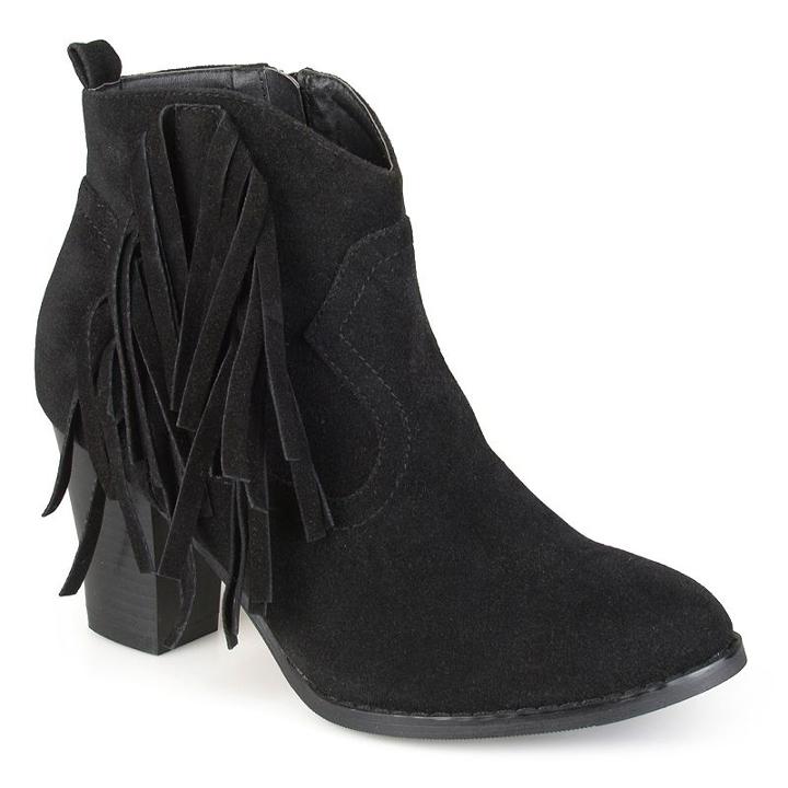 Journee Collection Spin Women's Faux Suede Fringed Booties, Girl's, Size: 10, Black