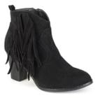 Journee Collection Spin Women's Faux Suede Fringed Booties, Girl's, Size: 10, Black