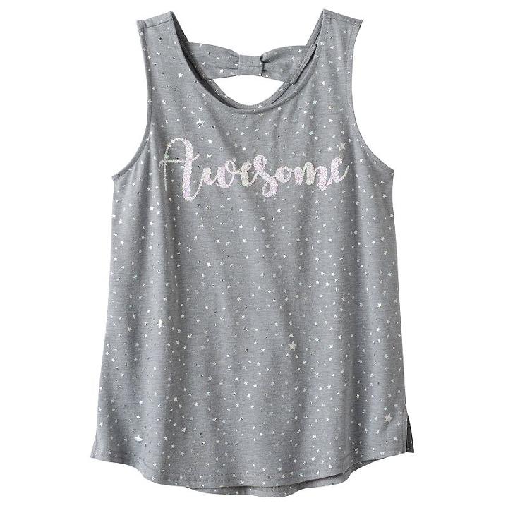 Girls 7-16 So&reg; Bow Back Printed Tank Top, Girl's, Size: 16, Light Grey
