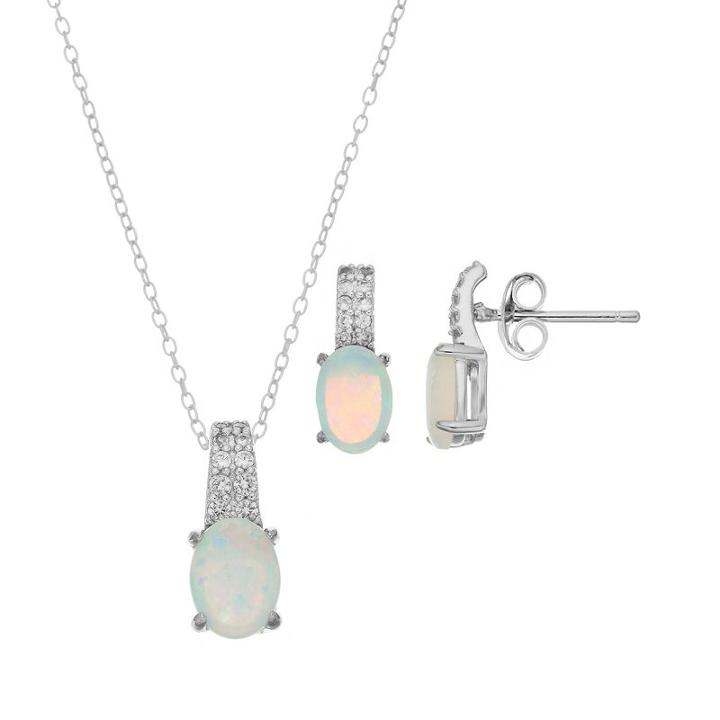 Sterling Silver Lab-created White Opal & Lab-created White Sapphire Jewelry Set, Women's, Size: 18