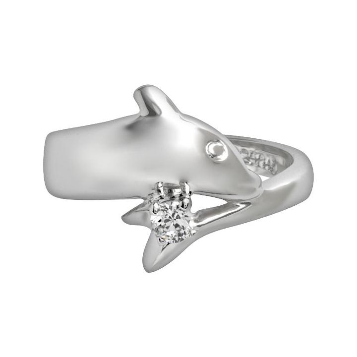 Sterling Silver Cubic Zirconia Dolphin Bypass Ring, Women's, Size: 8, White