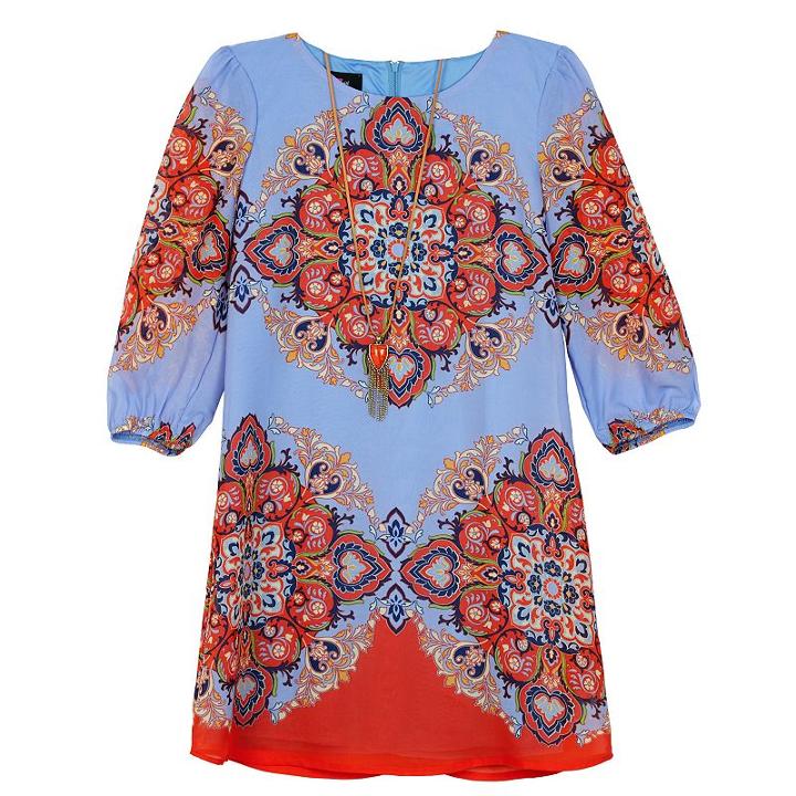 Girls 7-16 Iz Amy Byer 3/4-length Sleeve Patterned Chiffon Shirt Dress With Necklace, Girl's, Size: 7, Ovrfl Oth