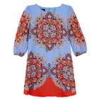 Girls 7-16 Iz Amy Byer 3/4-length Sleeve Patterned Chiffon Shirt Dress With Necklace, Girl's, Size: 7, Ovrfl Oth