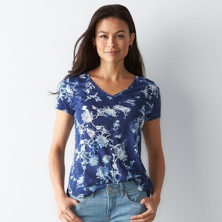 Petite Sonoma Goods For Life&trade; Essential Print V-neck Tee, Women's, Size: S Petite, Dark Blue