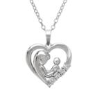 Sterling Silver Diamond Accent Motherly Love Heart Pendant, Women's, White