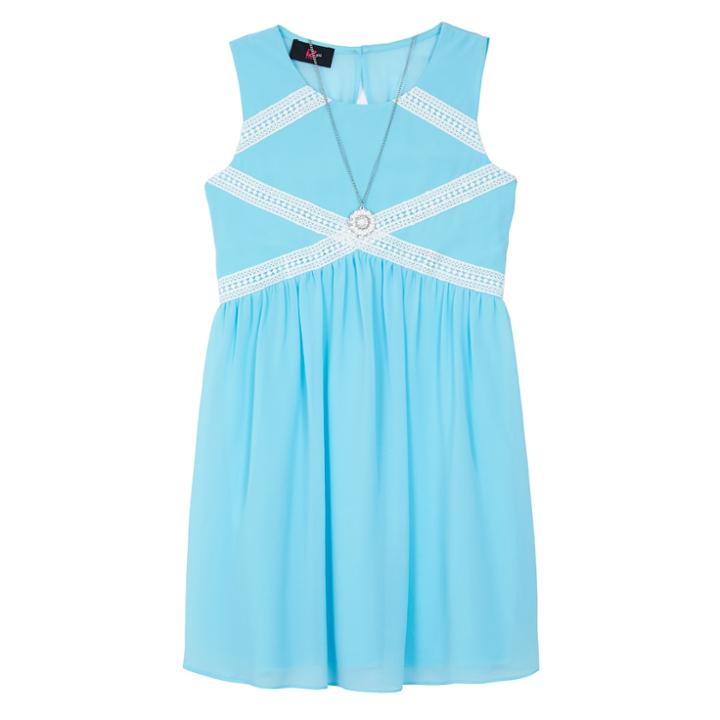 Girls 7-16 Iz Amy Byer Georgette Crochet Trim Dress With Necklace, Size: 14, Lt Green