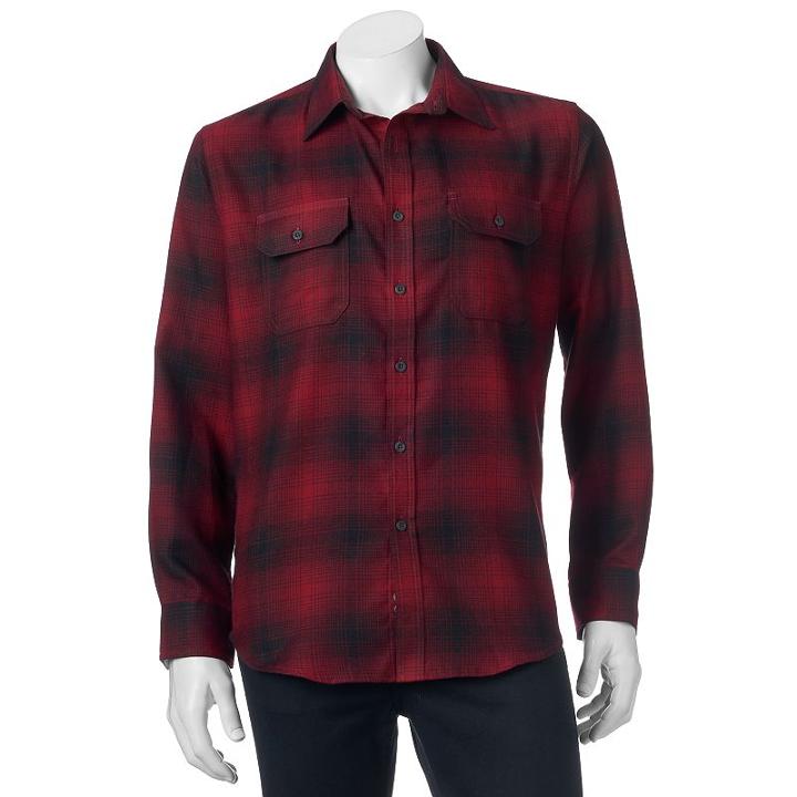 Men's Croft & Barrow&reg; Classic-fit Plaid Flannel Performance Button-down Field Shirt, Size: Large, Dark Red