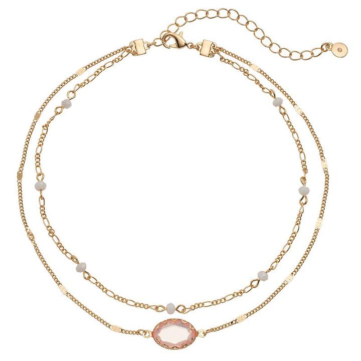 Lc Lauren Conrad Pink Stone Double Strand Choker Necklace, Women's