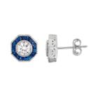 Sterling Silver Cubic Zirconia & Lab-created Blue Spinel Halo Stud Earrings, Women's