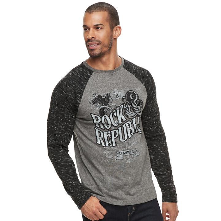 Men's Rock & Republic Graphic Raglan Thermal Tee, Size: Small, Black