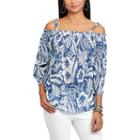 Women's Chaps Tropical Off-the-shoulder Top, Size: Medium, Blue