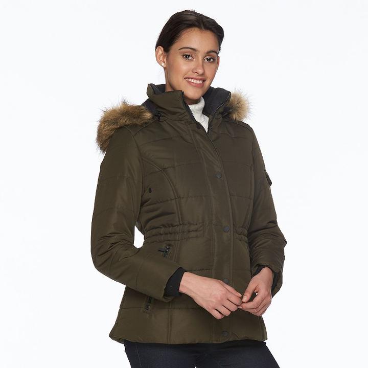 Women's D.e.t.a.i.l.s Full-zip Hooded Puffer Jacket, Size: Xl, Med Green