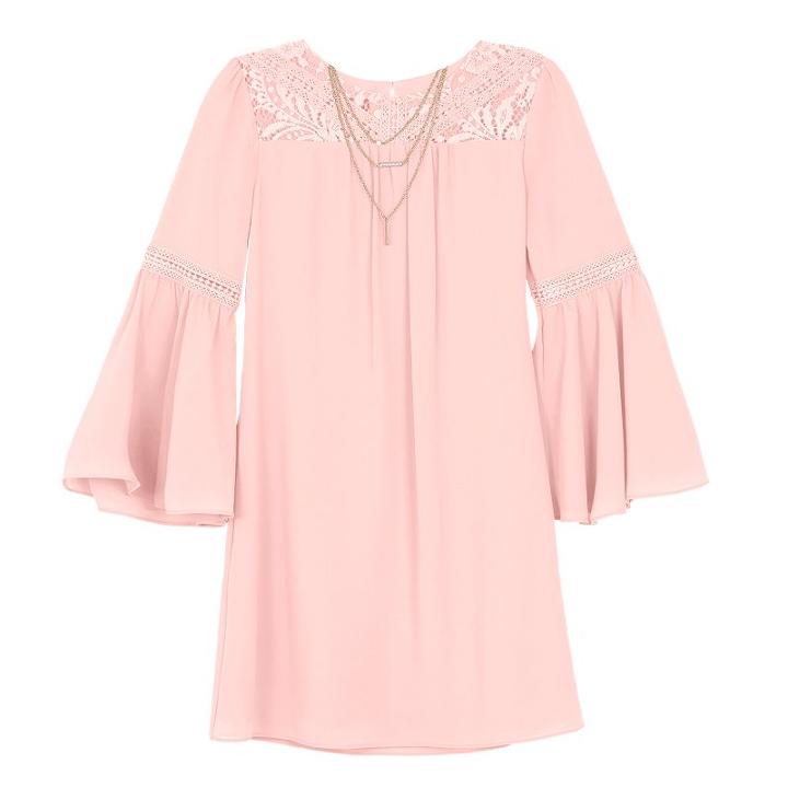 Girls 7-16 Iz Amy Byer Bell Sleeve Crochet Dress With Necklace, Size: 16, Light Pink