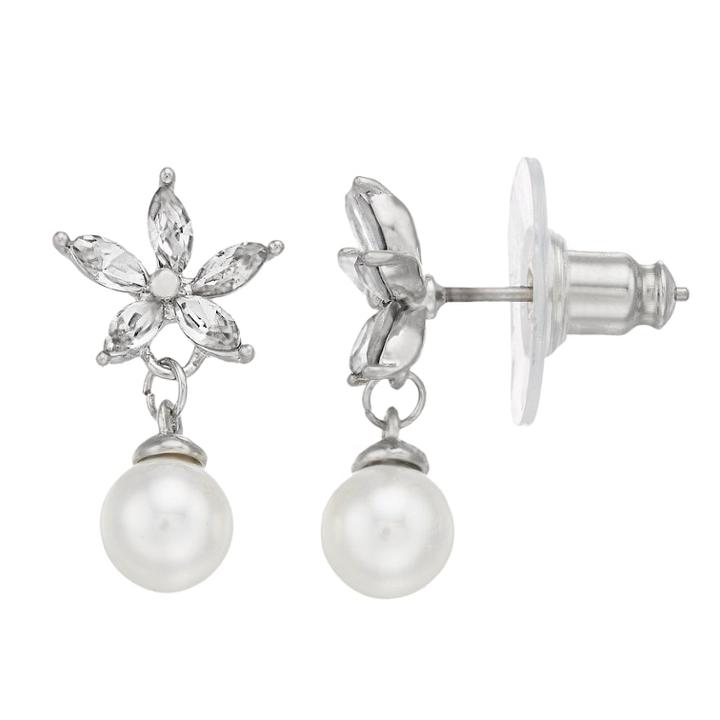 Lc Lauren Conrad Simulated Pearl & Crystal Flower Nickel Free Drop Earrings, Women's, Multicolor