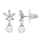 Lc Lauren Conrad Simulated Pearl & Crystal Flower Nickel Free Drop Earrings, Women's, Multicolor