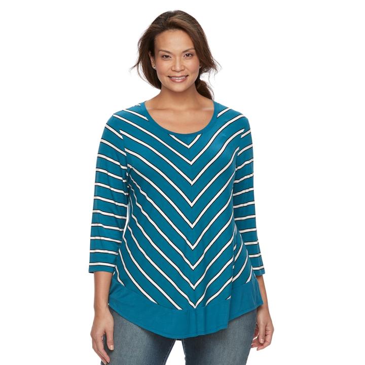 Plus Size Croft & Barrow&reg; Striped 3/4-sleeve Top, Women's, Size: 2xl, Blue