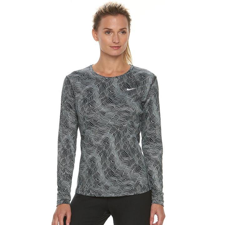 Women's Nike Dry Miler Running Top, Size: Medium, Grey (charcoal)