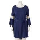 Juniors' Plus Size Wrapper Lace Bell Sleeve Shift Dress, Teens, Size: 3xl, Blue (navy)