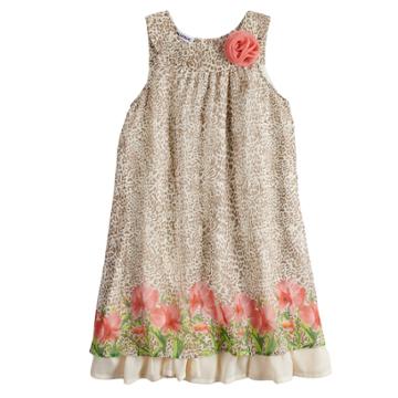 Girls 4-6x Blueberi Boulevard Cheetah Print & Floral Border Dress, Size: 6, Brown