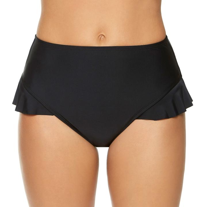 Women's Aqua Couture Ruffle High-waisted Bikini Bottoms, Size: Xl, Black