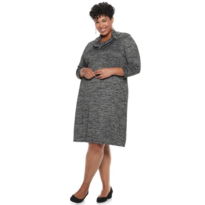 Plus Size Dana Buchman Cowlneck Shift Dress, Women's, Size: 2xl, Black