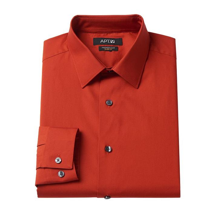 Apt. 9, Men's &reg; Slim-fit Premier Flex Collar Stretch Dress Shirt, Size: 17-32/33, Orange