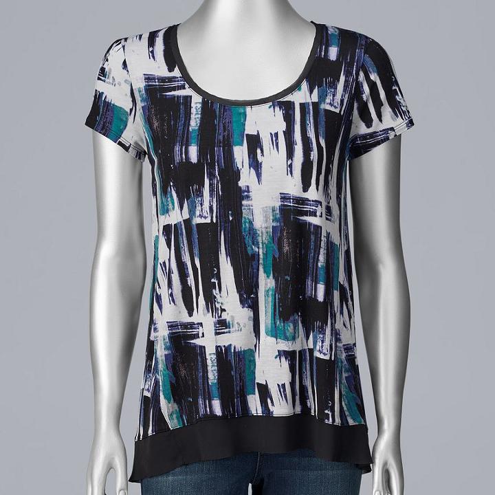 Petite Simply Vera Vera Wang Print Chiffon-trim Tee, Women's, Size: Xl Petite, Med Grey