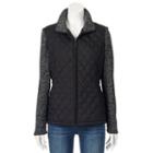 Women's Weathercast Quilted Sweater Fleece Jacket, Size: Medium, Black