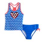 Girls 4-16 So&reg; Stars & Chevron Flip Sequins Tankini Top & Bottoms Swimsuit Set, Size: 16, Blue