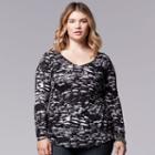 Plus Size Simply Vera Vera Wang Print Rounded-hem Tee, Women's, Size: 1xl, Grey (charcoal)