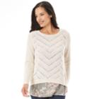 Women's Apt. 9&reg; Pointelle Mock-layer Sweater, Size: Xl, Oatmeal Chevron