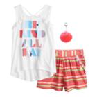 Girls 7-16 Self Esteem Graphic Tank Top & Shorts Set With Pom Keychain, Size: Small, White