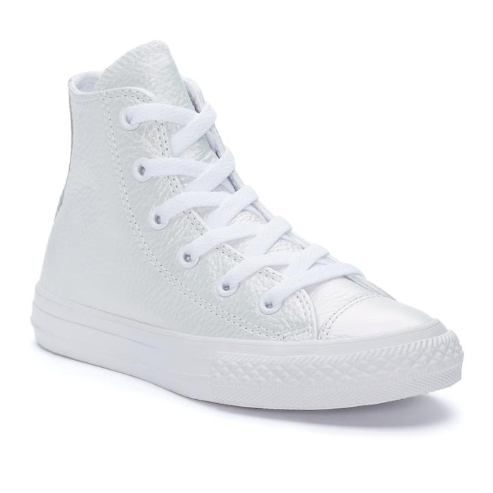 Girls' Converse Chuck Taylor All Star Iridescent Leather High Top Sneakers, Size: 2, White