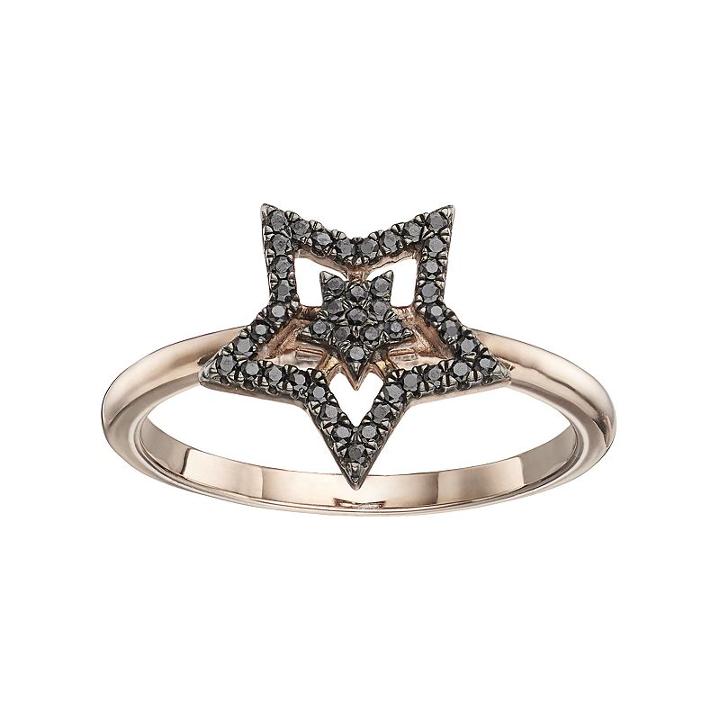 14k Rose Gold 1/6 Carat T.w. Black Diamond Double Star Ring, Women's, Size: 7
