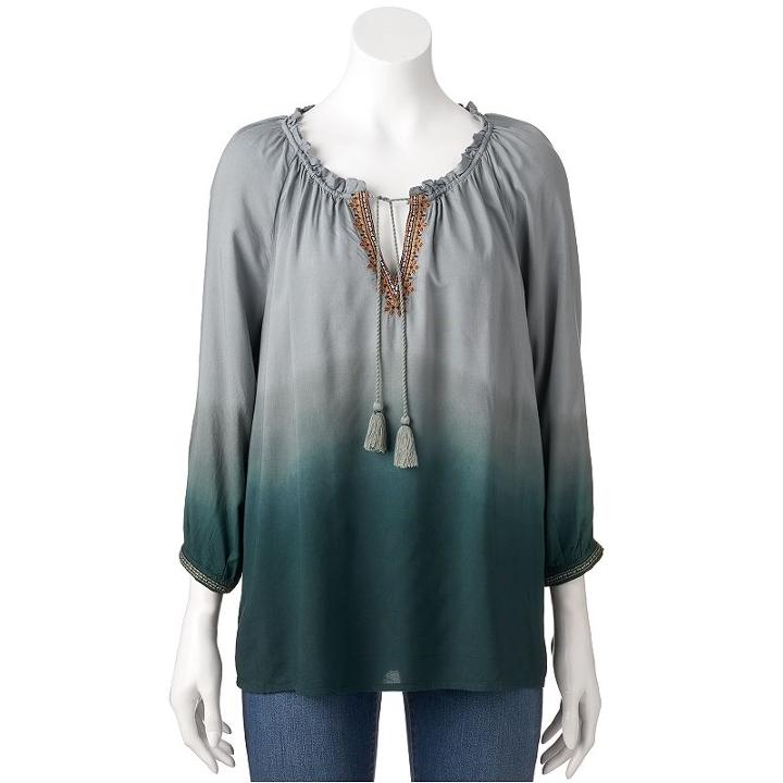 Petite Sonoma Goods For Life&trade; Dip-dye Peasant Top, Women's, Size: Xl Petite, Lt Green