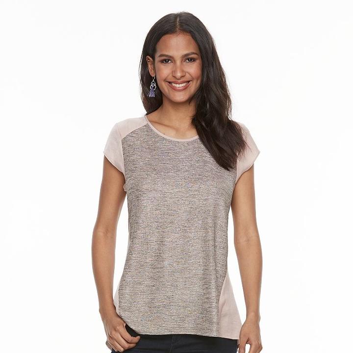 Women's Apt. 9&reg; Metallic Mixed-media Tee, Size: Large, Med Pink