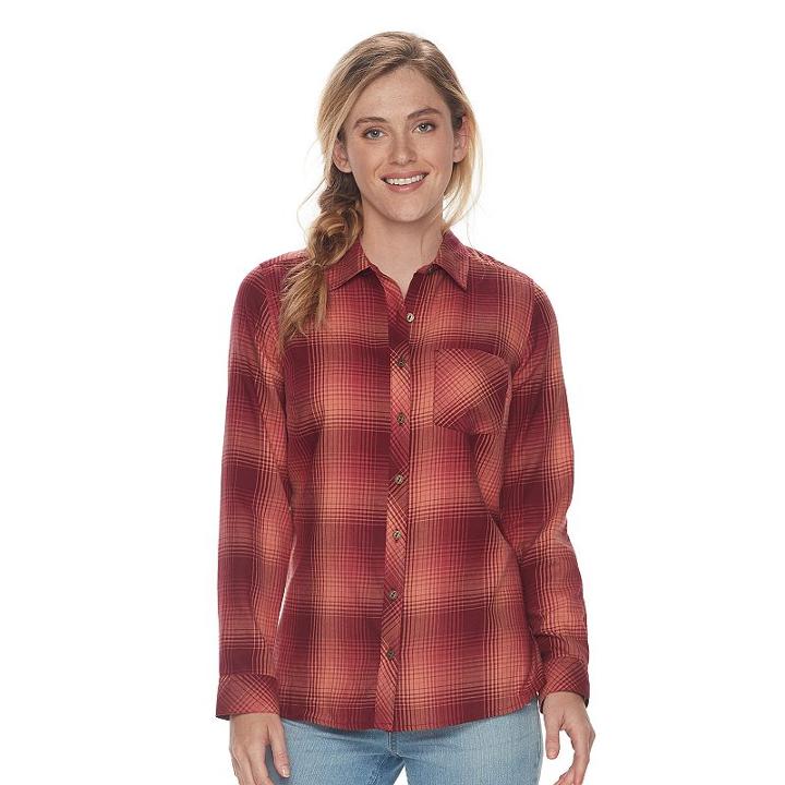 Women's Sonoma Goods For Life™ Essential Plaid Flannel Shirt, Size: Medium, Dark Red