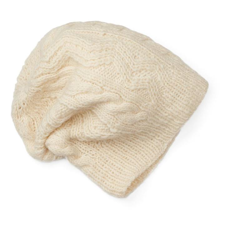 Women's Sijjl Wool Zigzag Cable-knit Slouchy Beanie, White Oth
