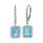 Sterling Silver Blue Topaz & Lab-created White Sapphire Rectangle Drop Earrings, Women's