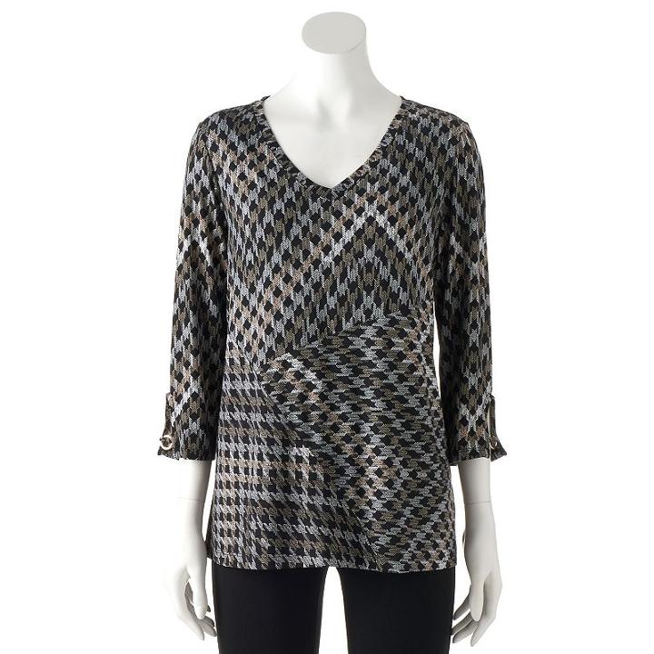 Women's Dana Buchman Seamed V-neck Top, Size: Medium, White