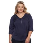 Plus Size Apt. 9&reg; Satin 1/4-zip Top, Women's, Size: 0x, Dark Blue