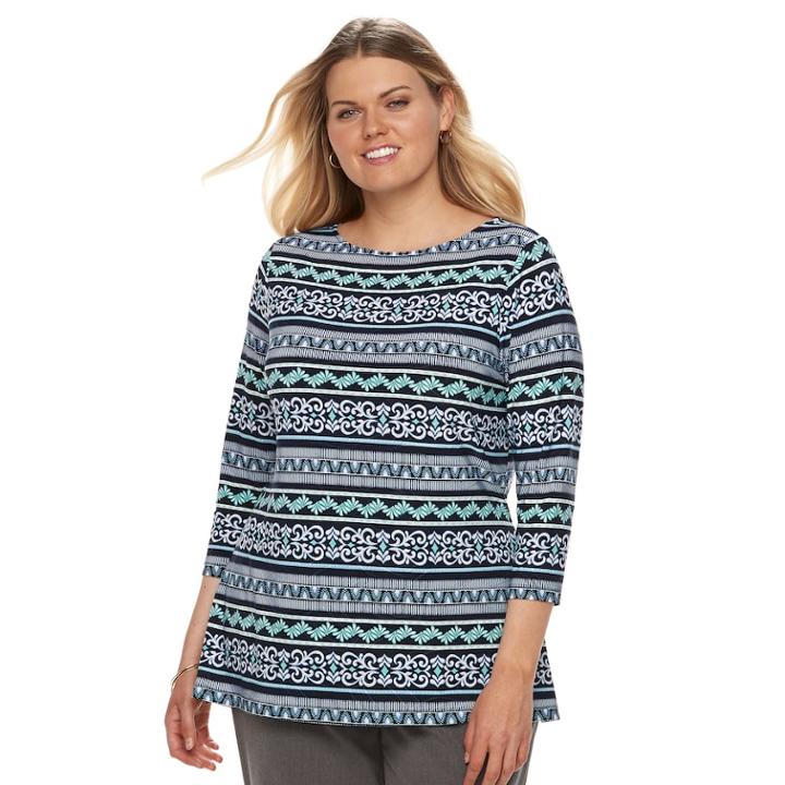Plus Size Croft & Barrow® Printed Jacquard Boatneck Tee, Women's, Size: 1xl, Blue