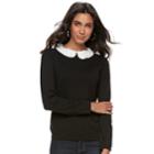 Women's Elle&trade; Lace Collar Mock-layer Sweater, Size: Xs, Black