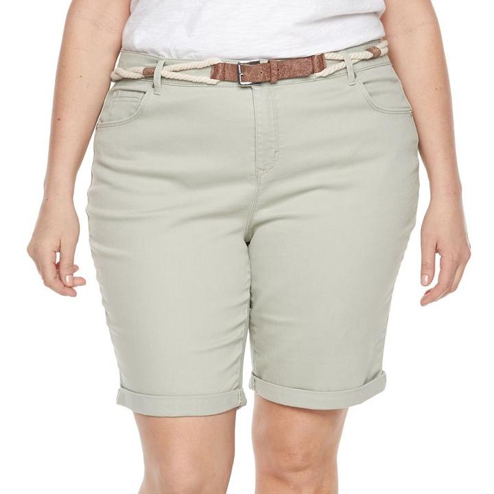 Plus Size Gloria Vanderbilt Joslyn Belted Bermuda Jean Shorts, Women's, Size: 24 W, Lt Green