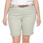 Plus Size Gloria Vanderbilt Joslyn Belted Bermuda Jean Shorts, Women's, Size: 24 W, Lt Green