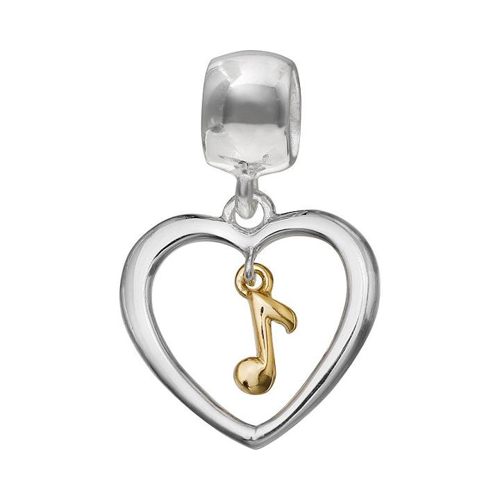 Individuality Beads Sterling Silver & 14k Gold Over Silver Heart & Music Note Charm, Women's