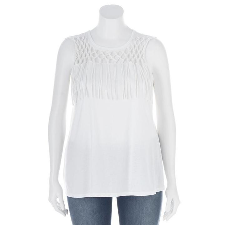 Plus Size Rock & Republic&reg; Crochet Fringe Sleeveless Top, Women's, Size: 1xl, White