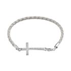 Crystal Sterling Silver Sideways Cross Link Woven Leather Bracelet, Women's, Size: 7.5, White